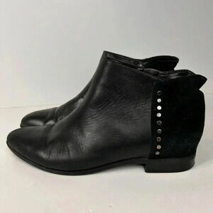 Nine West black leather suede flat ankle booties, studded, Size 7.5M